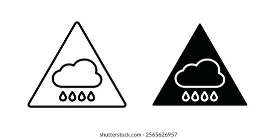 Rain warning signs set in black and white colors
