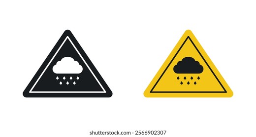 Rain warning signs set in black and colored