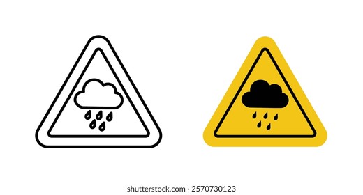 Rain warning signs vectors set in black and red colors on white background.