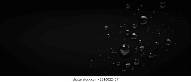 Fondo vectorial de caída de agua de lluvia. Superficie de vidrio con efecto 3d de condensación clara realista. Ilustración abstracta de gotas de lluvia en aerosol oscuro con garrote lacrimógeno. Diseño acuático líquido lluvioso