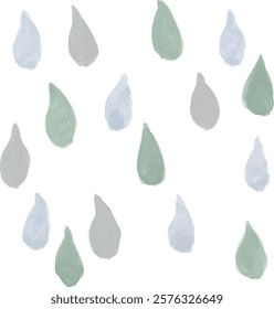 Rain and water drops hand drawn watercolor illustration