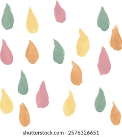 Rain and water drops hand drawn watercolor illustration