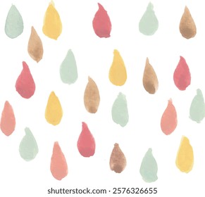 Rain and water drops hand drawn watercolor illustration