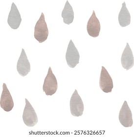 Rain and water drops hand drawn watercolor illustration