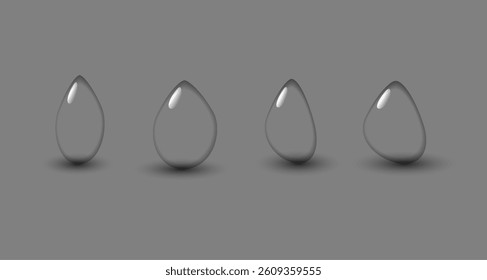 Rain water drops on grey glass surface. Realistic 3d vector illustration of smooth surface with transparent drop. Wet background with spraying liquid bubbles. Scattered and sprayed raindrops.PNG
