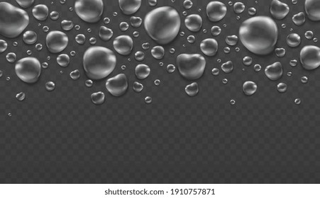 Rain Water Drops On Transparent Background. Steam Condensation Water Bubbles.