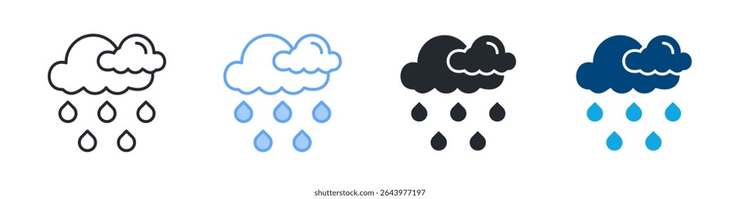 Ícone de água da chuva define estilo múltiplo. Design Em Contorno, Azul, Glifo, Tom Duplo
