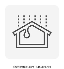 Rain water leak or drip vector icon. Cause by roof tile damage, broken, crack from wind, hail, storm. Problem for repair, fix, maintenance by caulking sealant for home house building. Editable stroke.