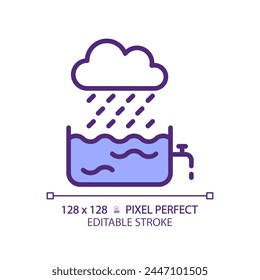 Rain water RGB color icon. Water collection and conservation. Sustainable living. Harvesting rainwater. Isolated vector illustration. Simple filled line drawing. Editable stroke. Pixel perfect