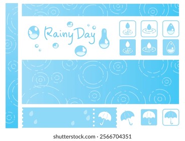 Rain, water ripples, drops and umbrella design material