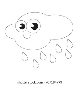 Rain Weather cartoon. Colorless outlined illustration with thin line black stroke, the coloring book.