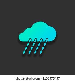 rain, weather icon. Colorful logo concept with soft shadow on dark background. Icon color of azure ocean