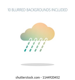 rain, weather icon. Colorful logo concept with simple shadow on white. 10 different blurred backgrounds included