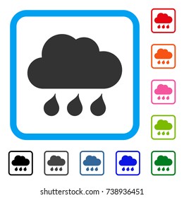 Rain Weather icon. Flat grey iconic symbol in a light blue rounded squared frame. Black, gray, green, blue, red, orange color versions of Rain Weather vector. Designed for web and app interfaces.