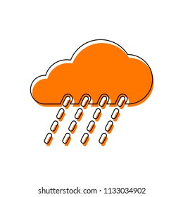 rain, weather icon. Isolated icon consisting of black thin contour and orange moved filling on different layers. White background