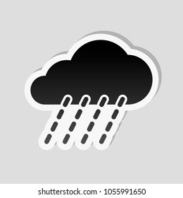 rain, weather icon. Sticker style with white border and simple shadow on gray background