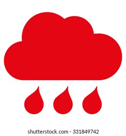 Rain Weather vector icon. Style is flat symbol, red color, rounded angles, white background.