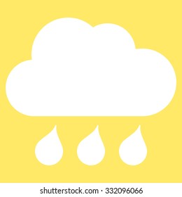 Rain Weather vector icon. Style is flat symbol, white color, rounded angles, yellow background.