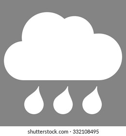 Rain Weather vector icon. Style is flat symbol, white color, rounded angles, gray background.