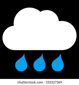Rain Weather vector icon. Style is bicolor flat symbol, blue and white colors, rounded angles, black background.