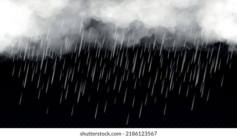 Rain and white cloud. Bad and windy weather, graphic elements for creating animations or pictures. Autumn and storm, metaphor for depression and frustration. Cartoon flat vector illustration