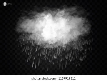 Rain and white cloud isolated on transparent background. Vector