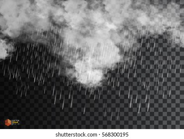 Rain and white cloud isolated on transparent background. Vector