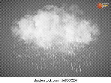 Rain and white cloud isolated on transparent background. Vector