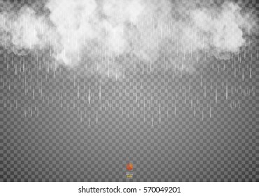 Rain and white cloud isolated on transparent background. Vector