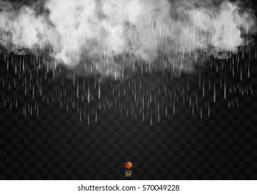 Rain and white cloud isolated on transparent background. Vector