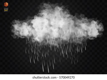 Rain And White Cloud Isolated On Transparent Background. Vector