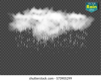 Rain and white cloud isolated on transparent background. Vector
