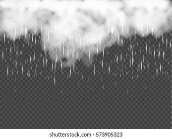 Rain and white cloud isolated on transparent background. Vector
