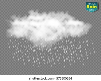Rain and white cloud isolated on transparent background. Vector
