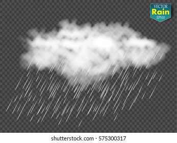 Rain and white cloud isolated on transparent background. Vector
