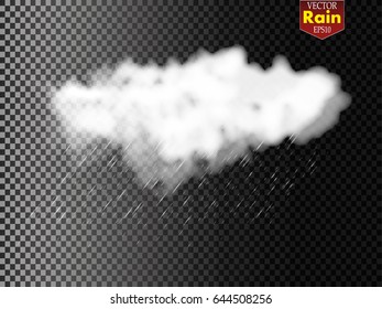 Rain and white cloud isolated on transparent background. Vector
