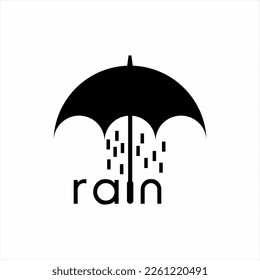 Rain word illustration logo design with umbrella and raindrop..