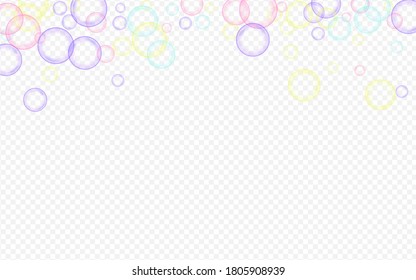 Rainbow 3d Circle Realistischer transparenter Hintergrund. Flüssige Rundspitzenkarte. Weißes abstraktes Seifenball-Tapete.