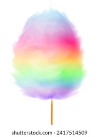 Rainbow 3D cotton candy. Sweet multicolored cotton candy realistic. Vector illustration isolated on white background.