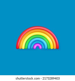 Rainbow 3D Symbol. Volumetrischer Regenbogen einzeln auf blauem Hintergrund
