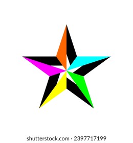 Rainbow 3d star award icon illustration. Christmas star logo isolated on white background vector.