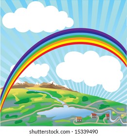 Rainbow above earth. Vector.