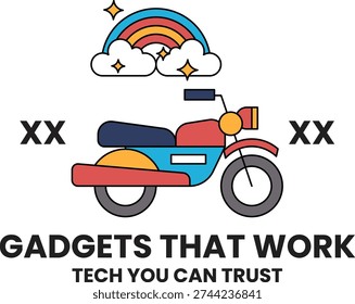 A rainbow is above a motorcycle and the words 