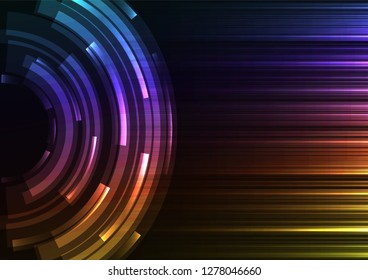 rainbow abstract circle background, digital overlap layer line, simple technology design template, vector illustration