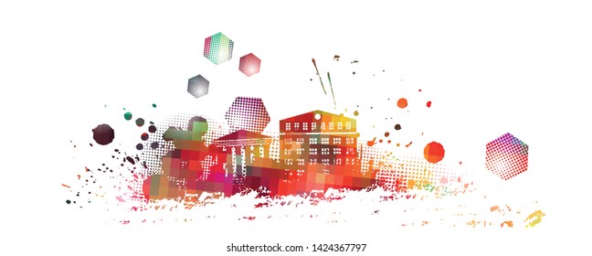 Rainbow abstract city. Vector illustration