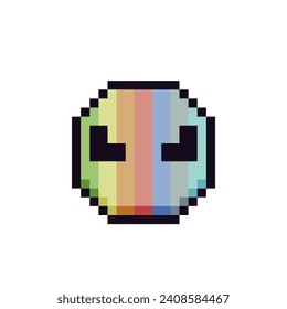 Rainbow abstract emoticon, piglet face, pixel art icon cartoon character. 8-bit flat style. Isolated vector illustration.