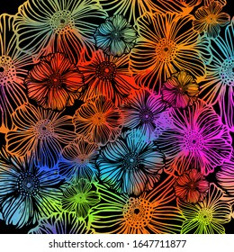 Rainbow abstract flower. Mixed media. Vector illustration