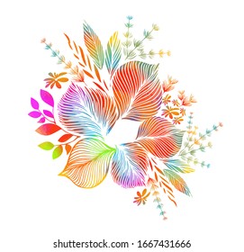 Flor abstracta arcoiris. medios mixtos. Ilustración del vector