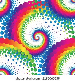 Rainbow abstract halftone seamless pattern on the white background. Vector illustration.