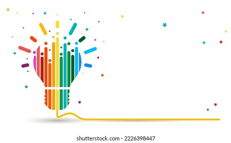 Rainbow abstract light bulb on white background. Banner light bulb idea or insight concept. Vector illustration in Modern style.